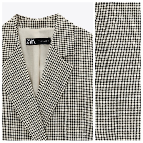 NWOT. Zara Black/Cream Check Double Breasted Blazer/Jacket. Size XS. - Picture 7 of 10